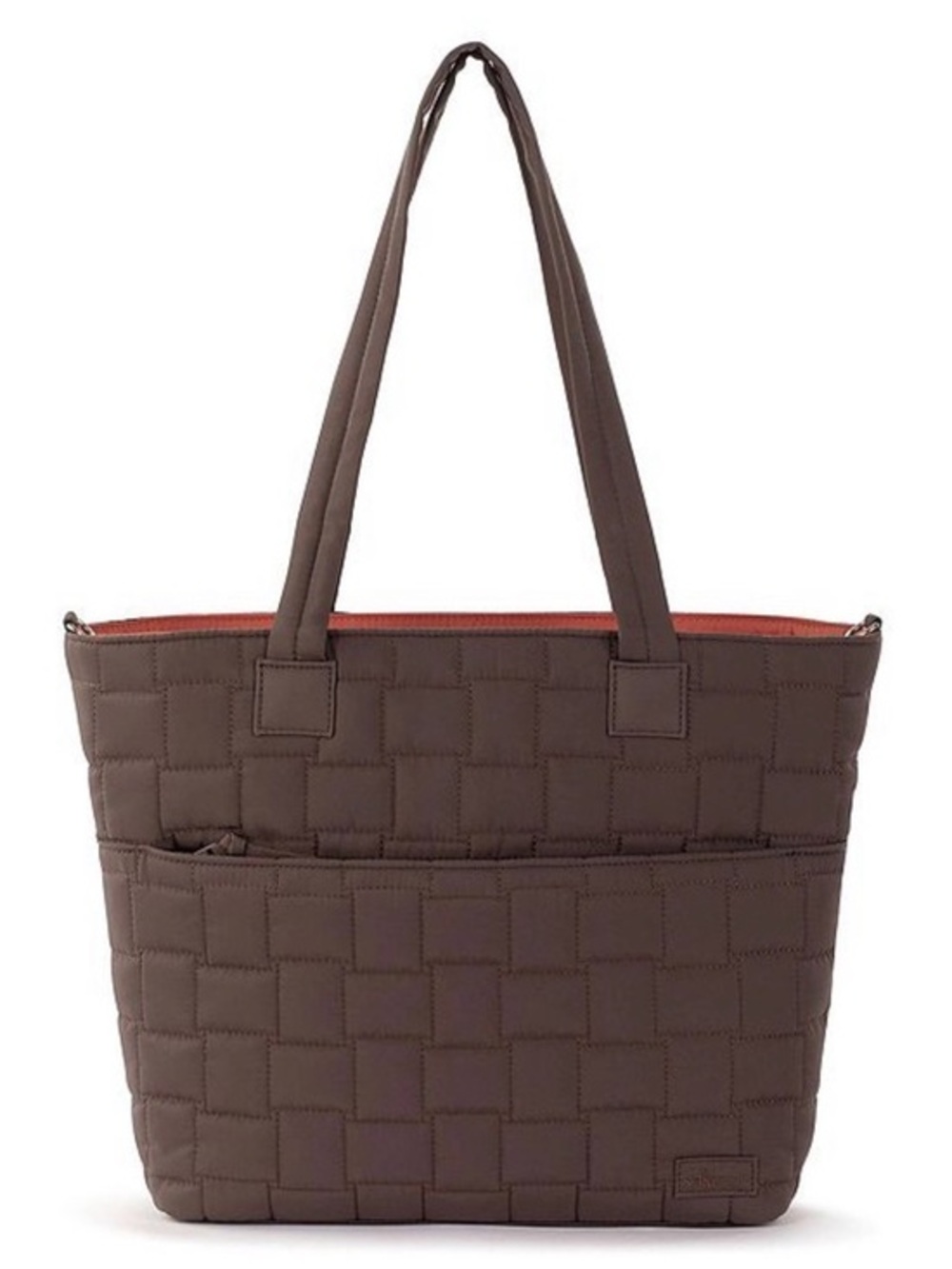 Sakroots Quilted Brown Tote with Crossbody Strap - Orange on Top - Med Size